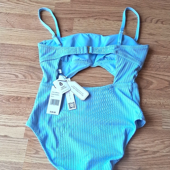 P NWT ladies one piece cut out style swimsuit  Light blue by Sanctuary MSRP $125 - Picture 7 of 8